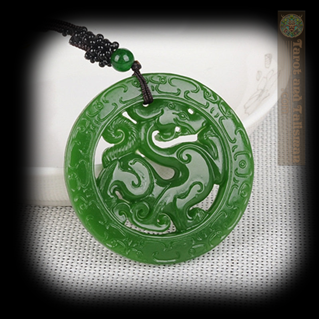 Green Hetian Jasper Dragon Carved Talisman