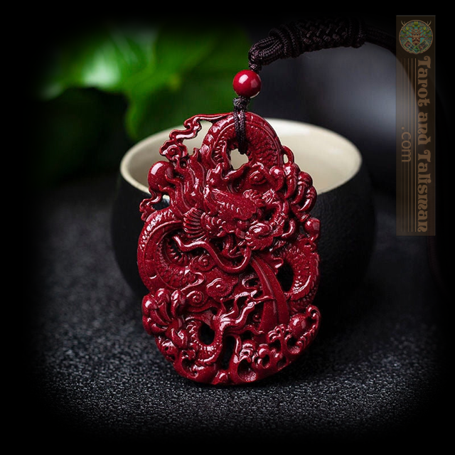 Cinnabar Jade Double-Sided Dragon Carved Talisman