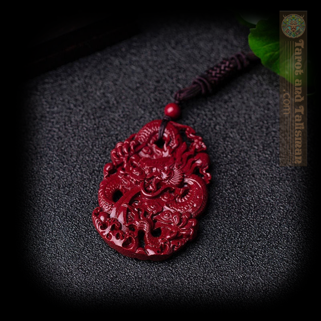 Cinnabar Jade Double-Sided Dragon Carved Talisman