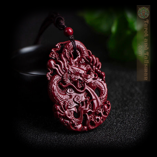 Cinnabar Jade Double-Sided Dragon Carved Talisman