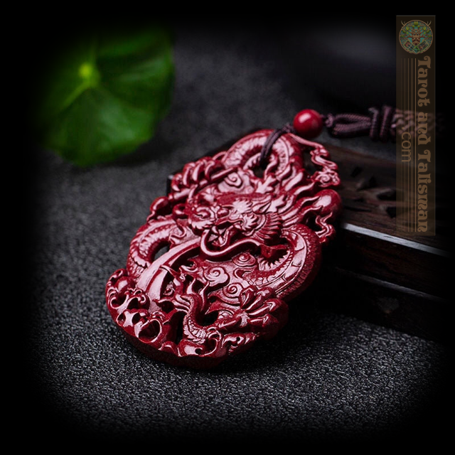 Cinnabar Jade Double-Sided Dragon Carved Talisman