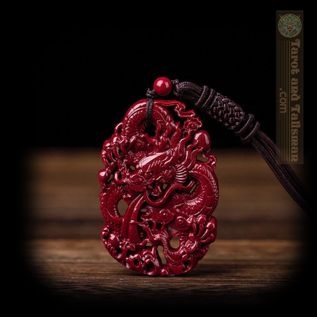 Cinnabar Jade Double-Sided Dragon Carved Talisman