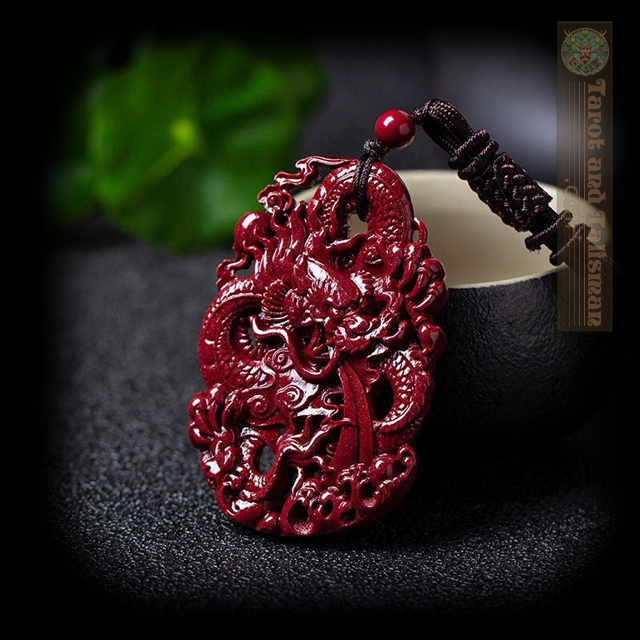 Cinnabar Jade Double-Sided Dragon Carved Talisman